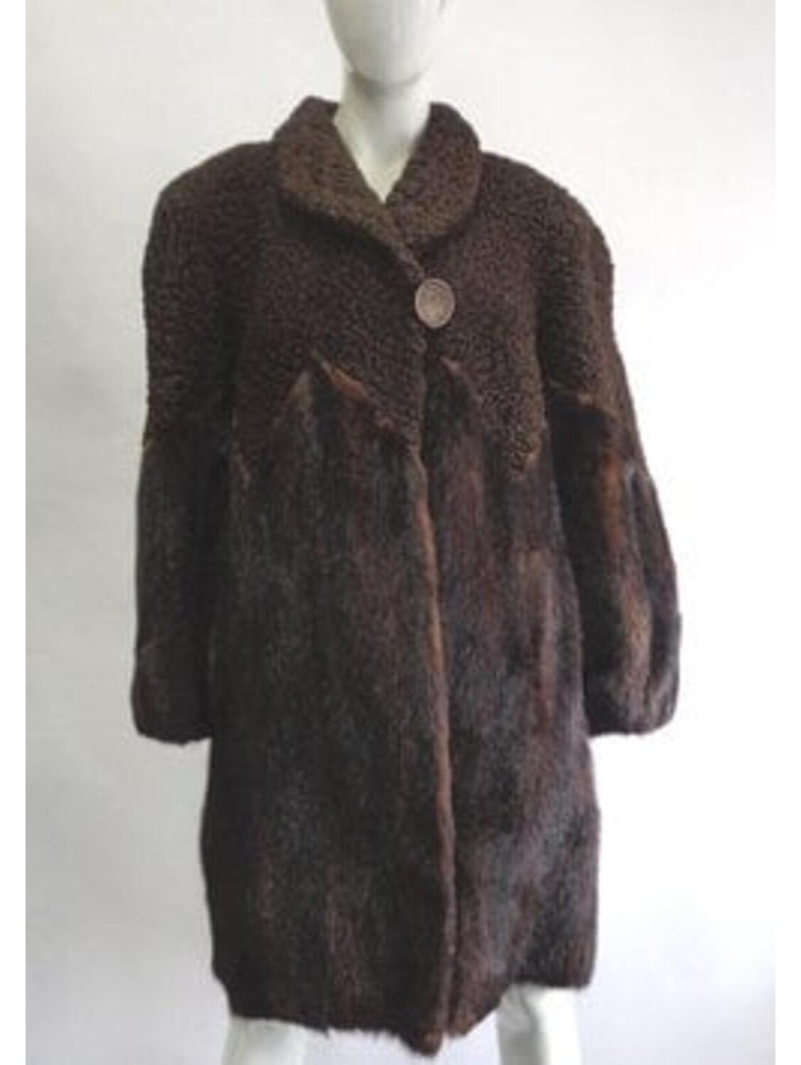 Scrap Item: Brown Muskrat & Astrakhan Fur Coat Jacket Arts And Crafts